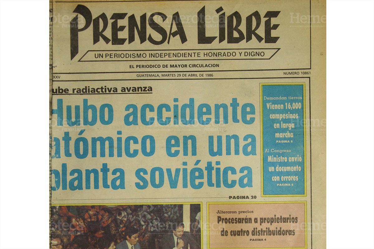 Portada del 29/4/1986 da a conocer sobre un accidente nuclear en la mayor planta atómica soviética de Chernobyl, al norte de Kiev, Ucrania. (Foto: Hemeroteca PL)