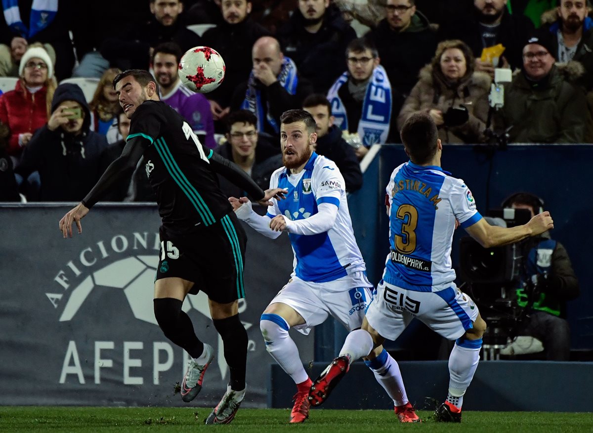 Acción durante el partido entre Leganés y Real Madrid en la Copa del Rey. (Foto Prensa Libre: AFP)