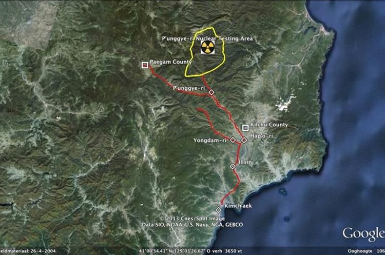 El área donde se encuentra el centro de ensayos nucleares de Corea del Norte. (Foto Prensa Libre: Hemeroteca PL)