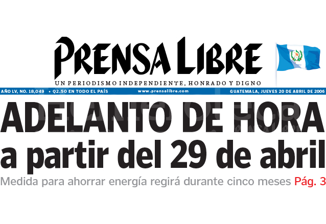 Titular de Prensa Libre del 20 de abril de 2006. (Foto: Hemeroteca PL)