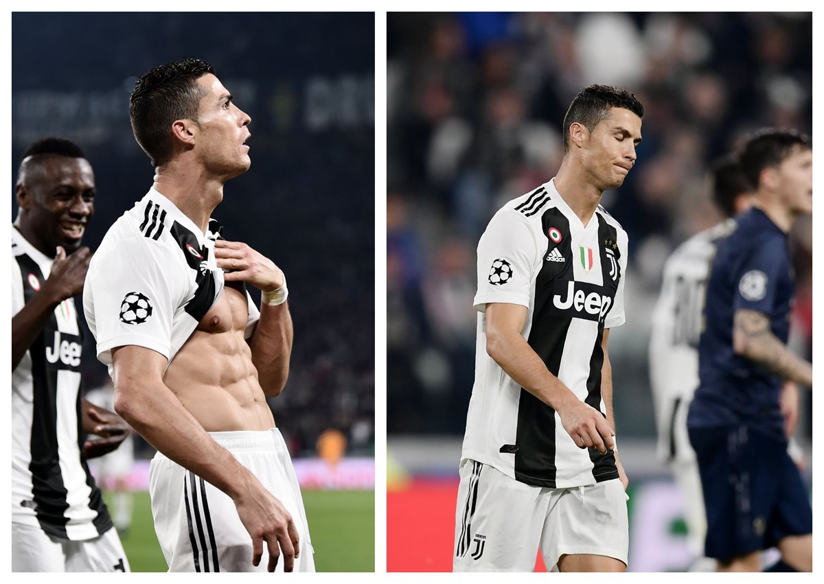 Cristiano Ronaldo festejó, pero también sufrió al final del partido contra el Manchester United. (Foto Prensa Libre: AFP)