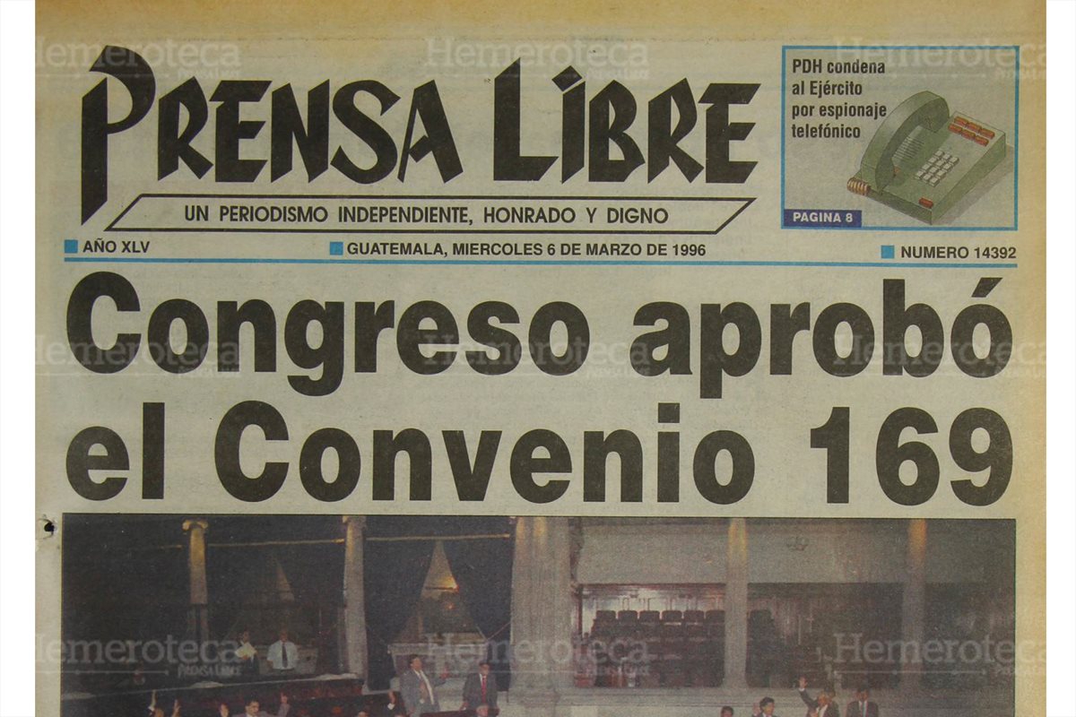 Portada del 6/3/1996, Congreso aprueba el Convenio 169 de la Organizacio?n Internacional del Trabajo sobre Pueblos Indi?genas y Tribales en Pai?ses Independientes. (Foto: Hemeroteca PL)