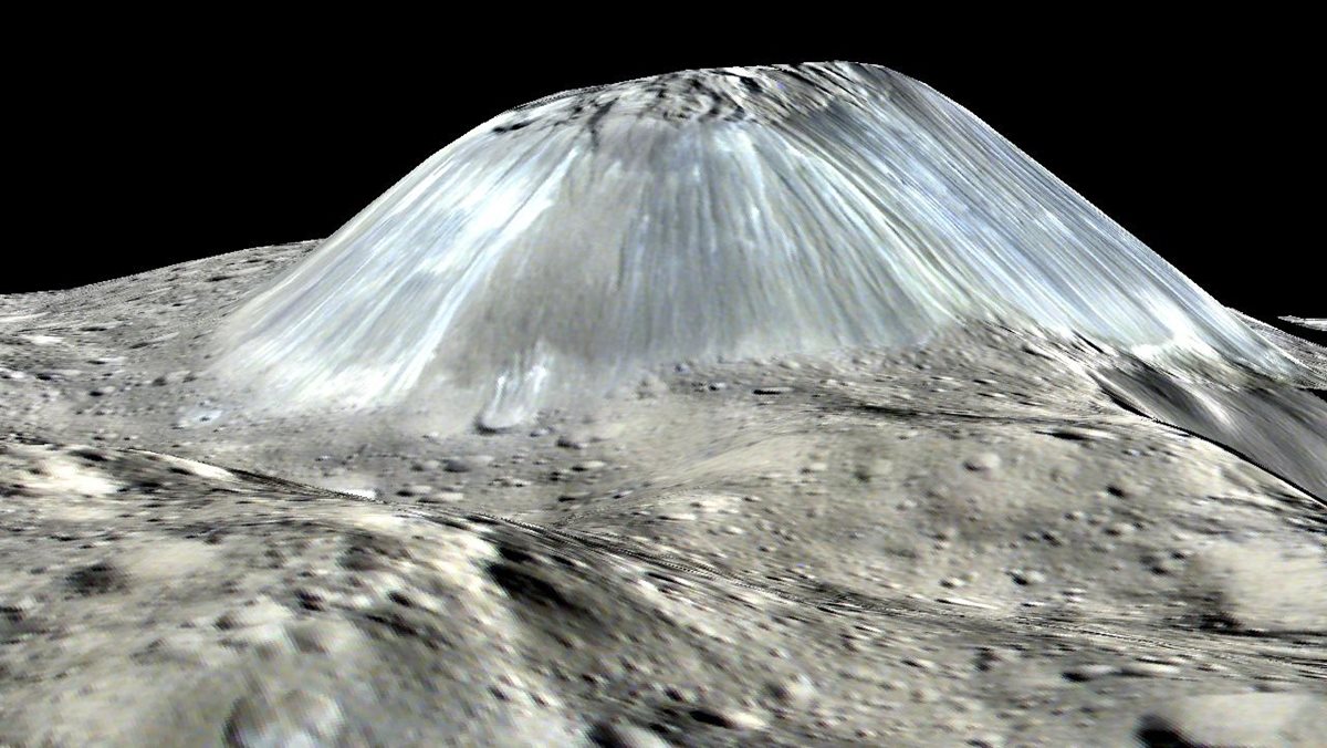 El montículo de hielo más grande de Ceres, Ahuna Mons. (Foto: Nasa)