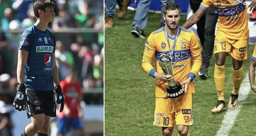 Nicholas Hagen, guardameta de Municipal, se pudo haber enfrentado a André-Pierre Gignac, delantero estrella de Tigres. (Foto Prensa Libre: Hemeroteca PL y cortesía @10APG/ Twitter)