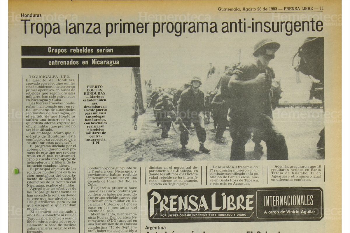 Marines desembarcan en Honduras, para cooperar en lucha contra guerrilla en 1983. (Foto: Hemeroteca PL)