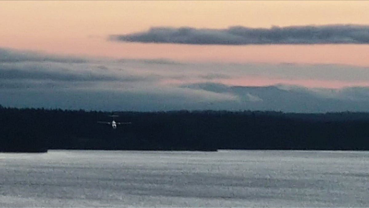 Imagen filmada por un espectador muestra el avión de pasajeros caer al agua tras ser robado del aeropuerto Seattle-Tacoma, Washington. (Foto Prensa Libre:AFP)