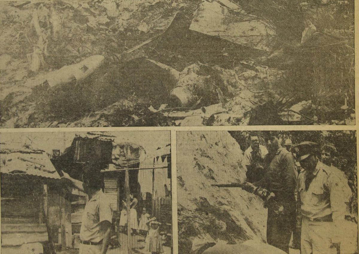 Restos del avión Mustang que se estrelló cerca del puente Belice, en el barranco de Las Vacas 20/6/1959. (Foto: Hemeroteca PL)