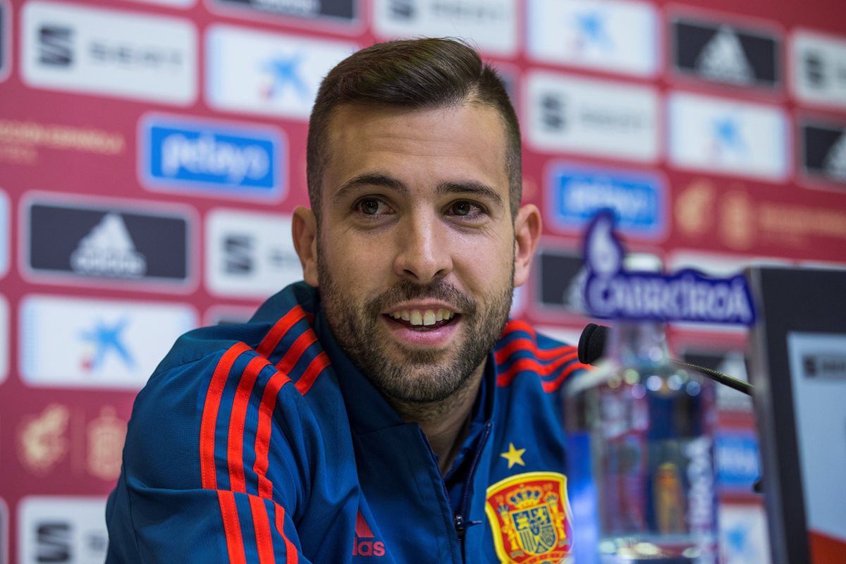 Jordi Alba en conferencia de prensa, con la Selección de España. (Foto Prensa Libre: EFE)