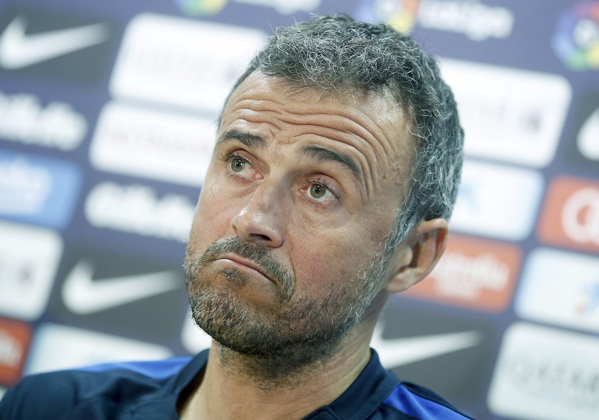 El entrenador del FC Barcelona, Luis Enrique Martínez durante la conferencia de prensa de este viernes. (Foto Prensa Libre: EFE)