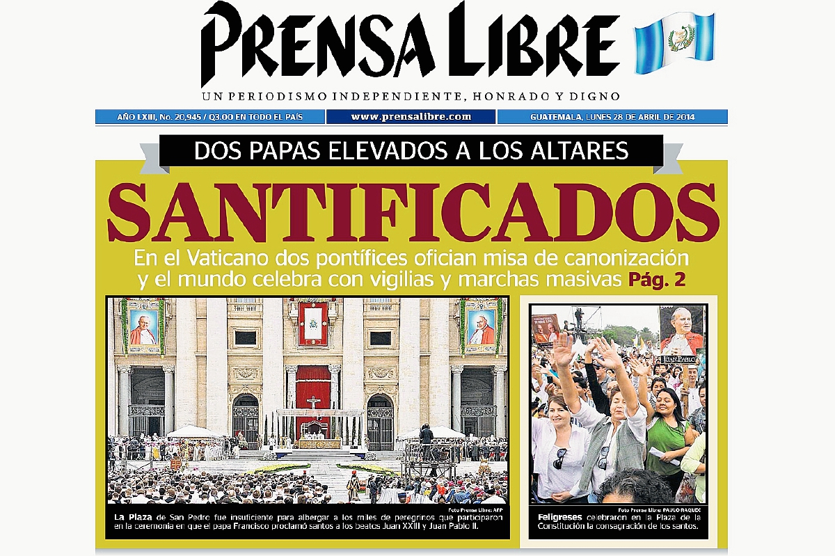 Portada del 28 de abril del 2014, que destaca la canonización de Juan XXIII y Juan Pablo II. Foto: Hemeroteca PL