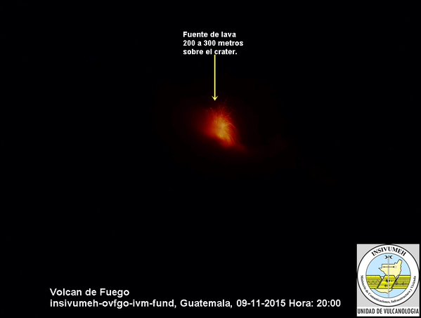 El volcán de Fuego de nuevo entró en un período de erupción efusiva. (Foto Prensa Libre: Insivumeh)