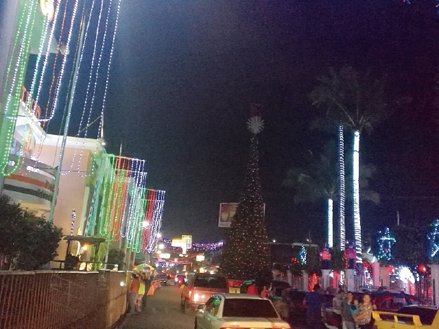 Más de un millón de luces adornan el parque central de Barberena, Santa Rosa. (Foto Prensa Libre: Oswaldo Cardona).