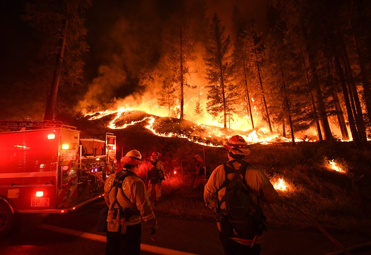 Los bomberos combaten el incendio de Carr en Douglas City y Lewiston cerca de Redding, California. (AFP)