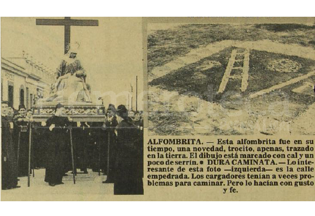 Uno de los pasos de la procesión del Santo Entierro de Santo Domingo, cuando era portado en hombros. A la derecha una sencilla alfombra. (Foto: Hemeroteca PL)