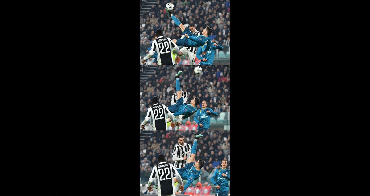 La secuencia del gol de chilena de Cristiano Ronaldo. (Foto Prensa Libre: AFP)