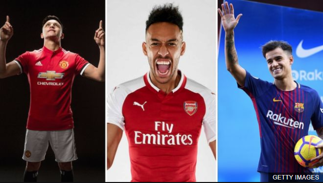 Los tres nombres más comentados del mercado: Alexis Sánchez, Pierre-Emerick Aubameyang y Philippe Coutinho. (Foto Prensa Libre: BBC Mundo)