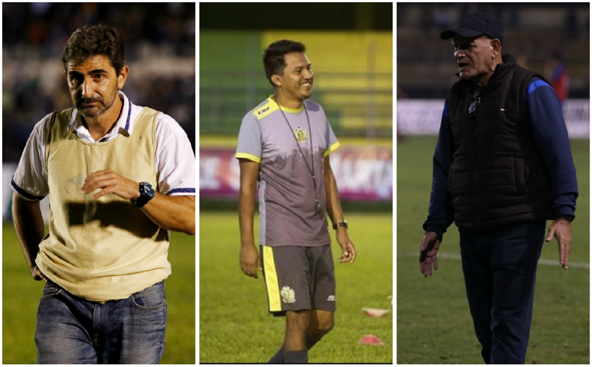 Los técnicos guatemaltecos Fabricio Benítez, Amarini Villatoro y Wálter Claverí son los estrategas sensación del Clausura 2018. (Foto Prensa Libre: Eduardo Sam Chun y Raúl Juárez)