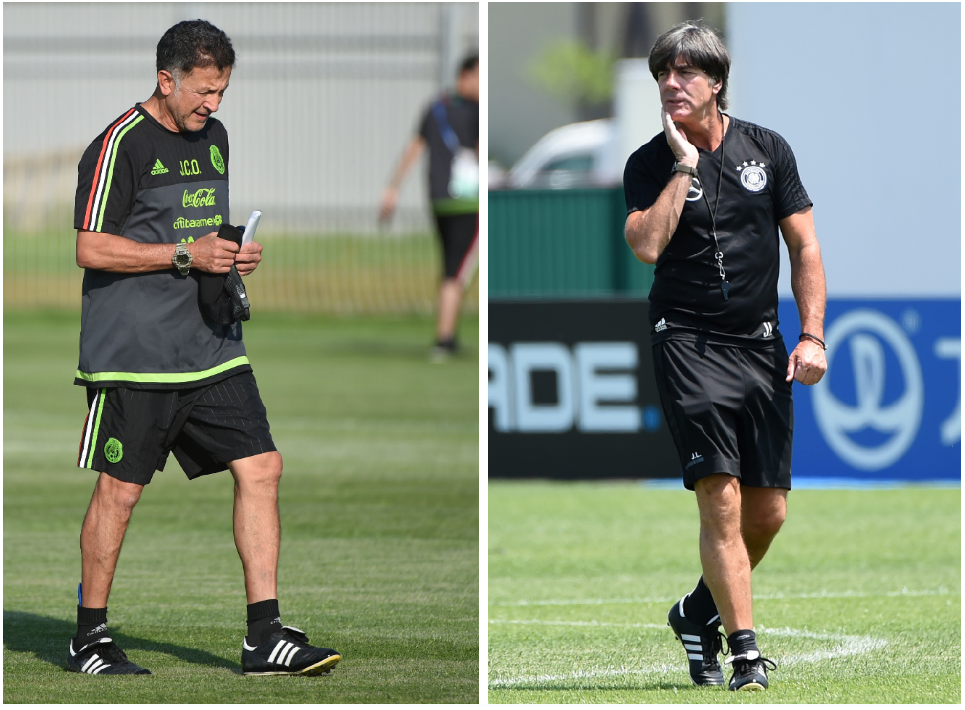 Juan Carlos Osorio, de México, y Joachim Löw, de Alemania, se enfrentarán hoy para definir el pase a la final. (Foto Prensa Libre: AFP)