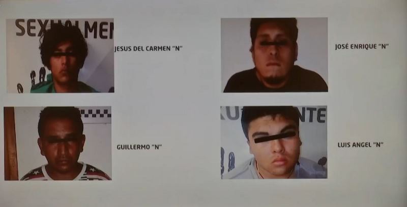 Los cuatros detenidos señalados de haber participado en el crimen de Valeria Cruz. (Foto Prensa Libre: Facebook/Miguel Ángel Yunes Linares).