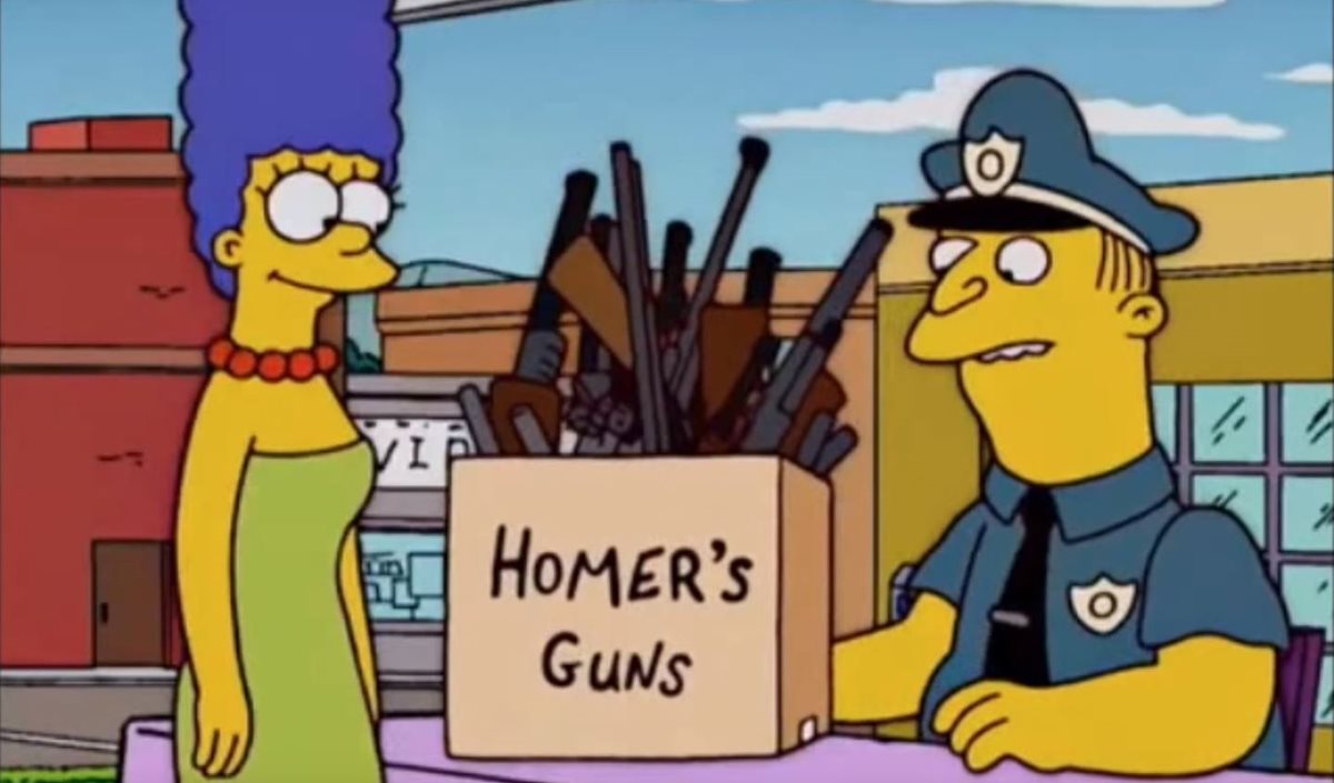 El derecho de portación de armas en EE. UU. ha sido uno de los temas tratados en la serie de televisión los Simpsons. (Foto Prensa Libre: Youtube)