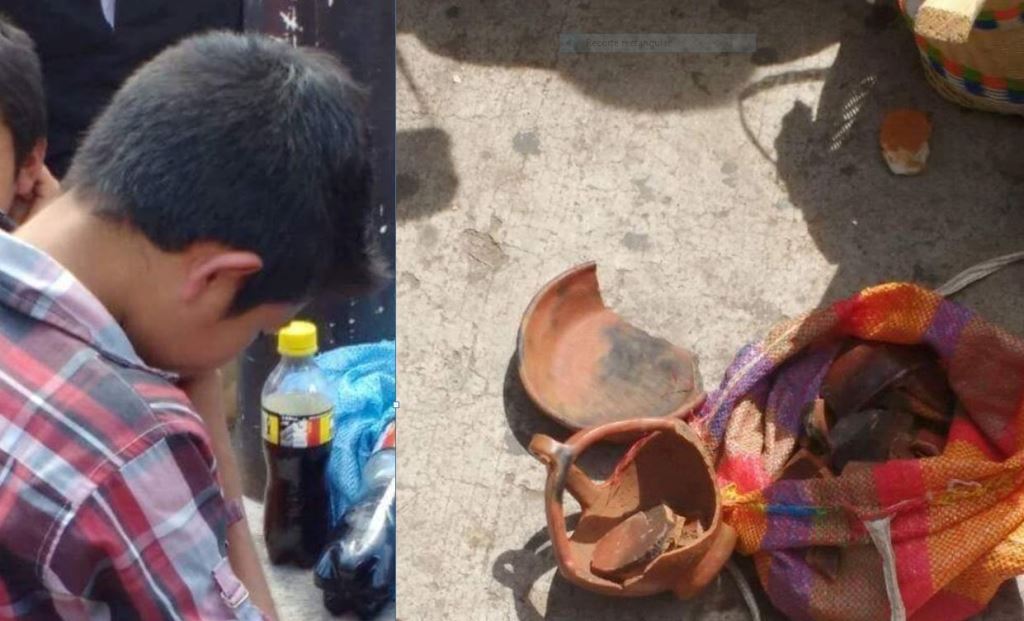 Niño vendedor lamenta los daños en su mercadería, en Chiquimula. (Foto Prensa Libre: Cortesía)