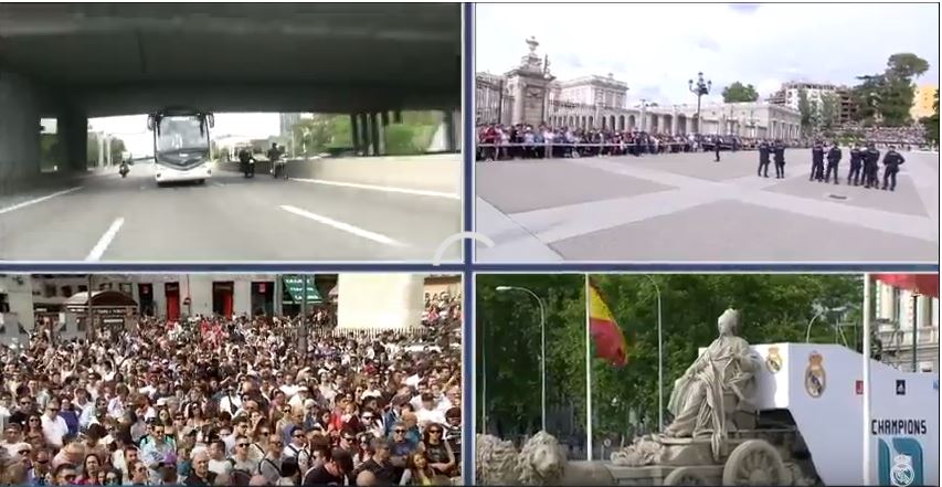 Madrid vive una fiesta con el festejo de la décimo tercera champions del Real Madrid. (Foto Prensa Libre: Captura de Pantalla Youtube)