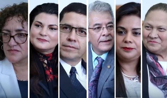 Los candidatos a fiscal General durante la entrevista con el presidente Jimmy Morales. (Foto Prensa Libre: Gobierno de Guatemala).