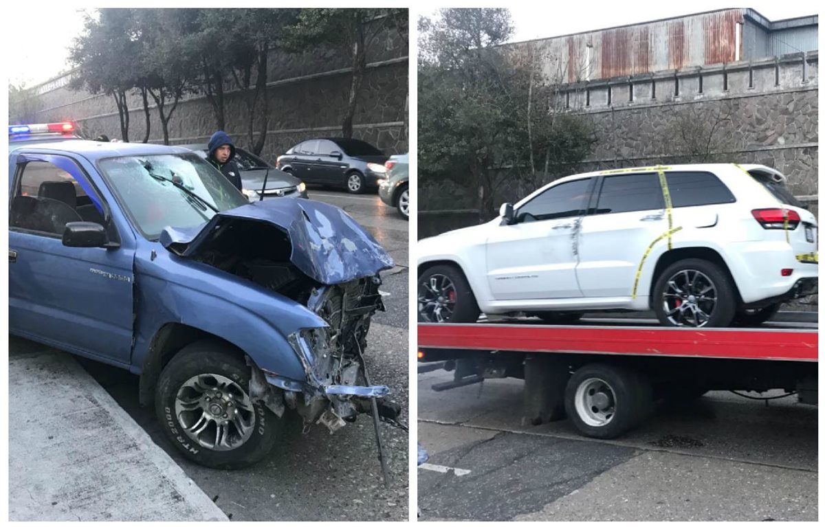 Vehículos implicados en el accidente ocurrido en zona 10. (Foto Prensa Libre: Estuardo Paredes)