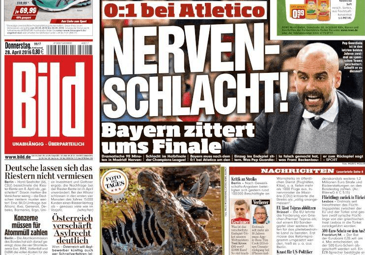 Esta es la portada de hoy del Bild en Alemania. (Foto Prensa Libre: internet).