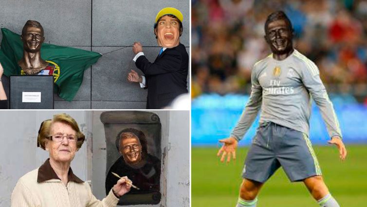 Los memes no faltaron en la develación del busto de Cristiano Ronaldo. (Foto Prensa Libre: Twitter)