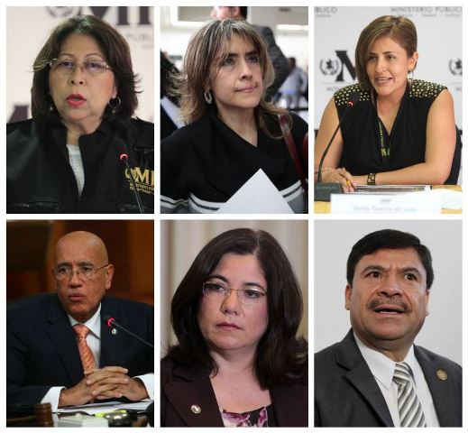 Mayra Véliz, Ilse Álvarez, Heidi Tamara de León, Érick Álvarez, Claudia Escobar y Ranulfo Rojas son los aspirantes a fiscal General contra quienes admitió señalamientos la postuladora. (Foto Prensa Libre: Hemeroteca PL).