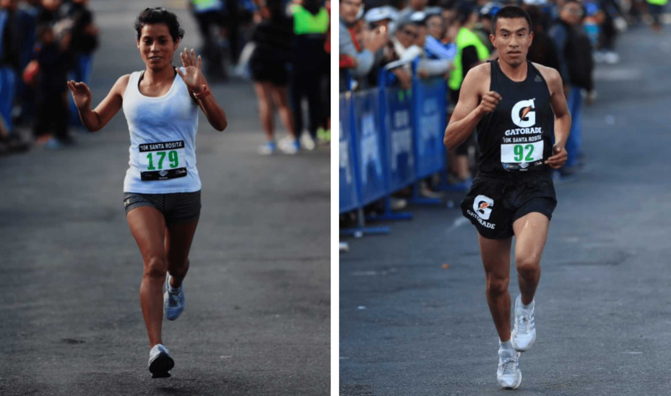 Merlín Chalí y Alberto González fueron los mejores en la rama femenina y masculina respectivamente en la edición XIX de la Carrera Santa Rosita. (Foto Prensa Libre: Carlos Ovalle)