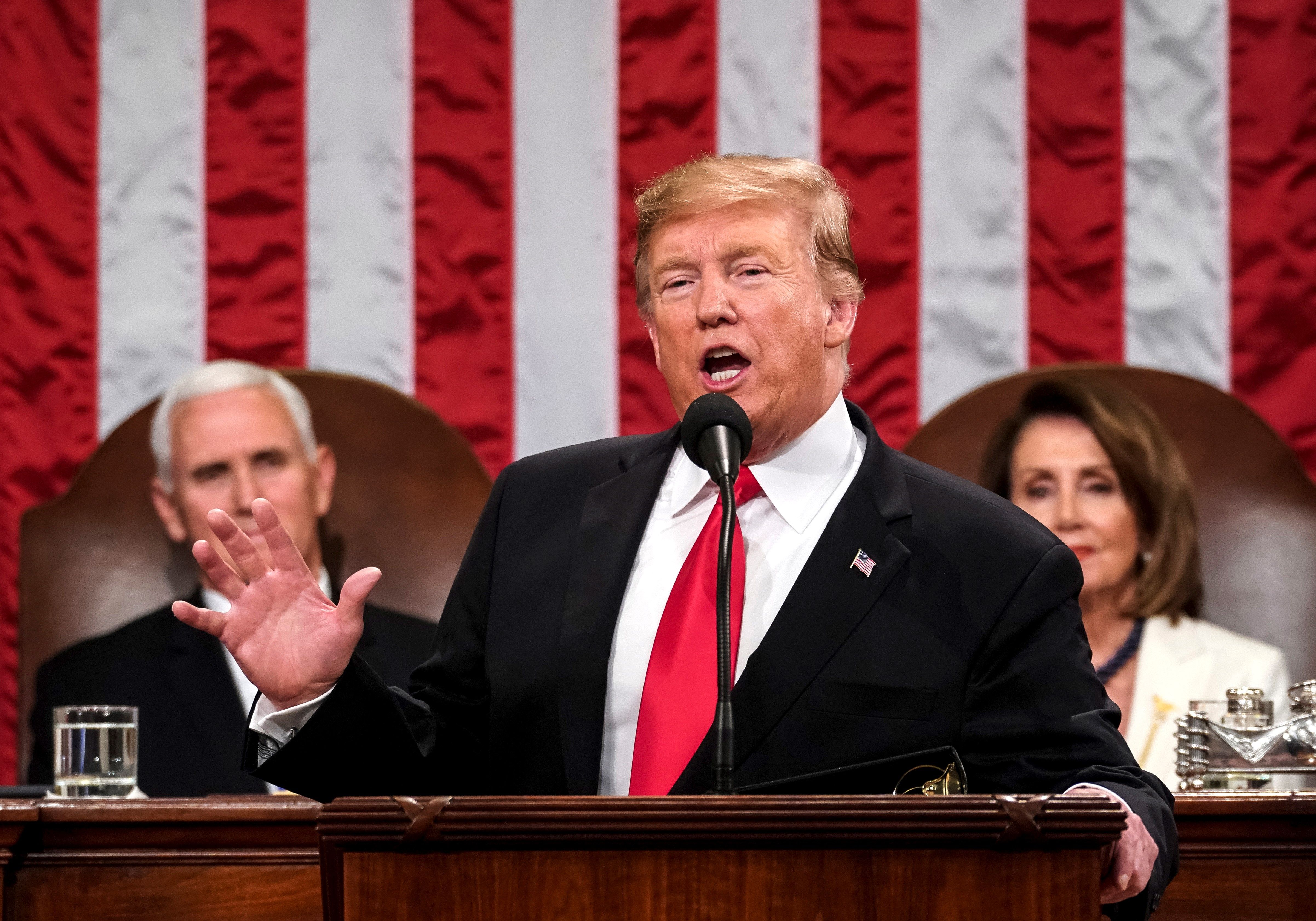 El presidente Donald Trump se dirige a la nación en Washington. (Foto Prensa Libre: EFE)