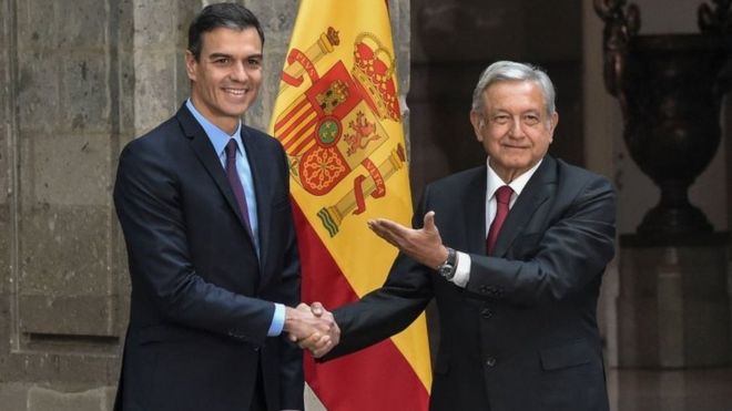 El presidente de España, Pedro Sánchez, se reunió con López Obrador en enero. AFP