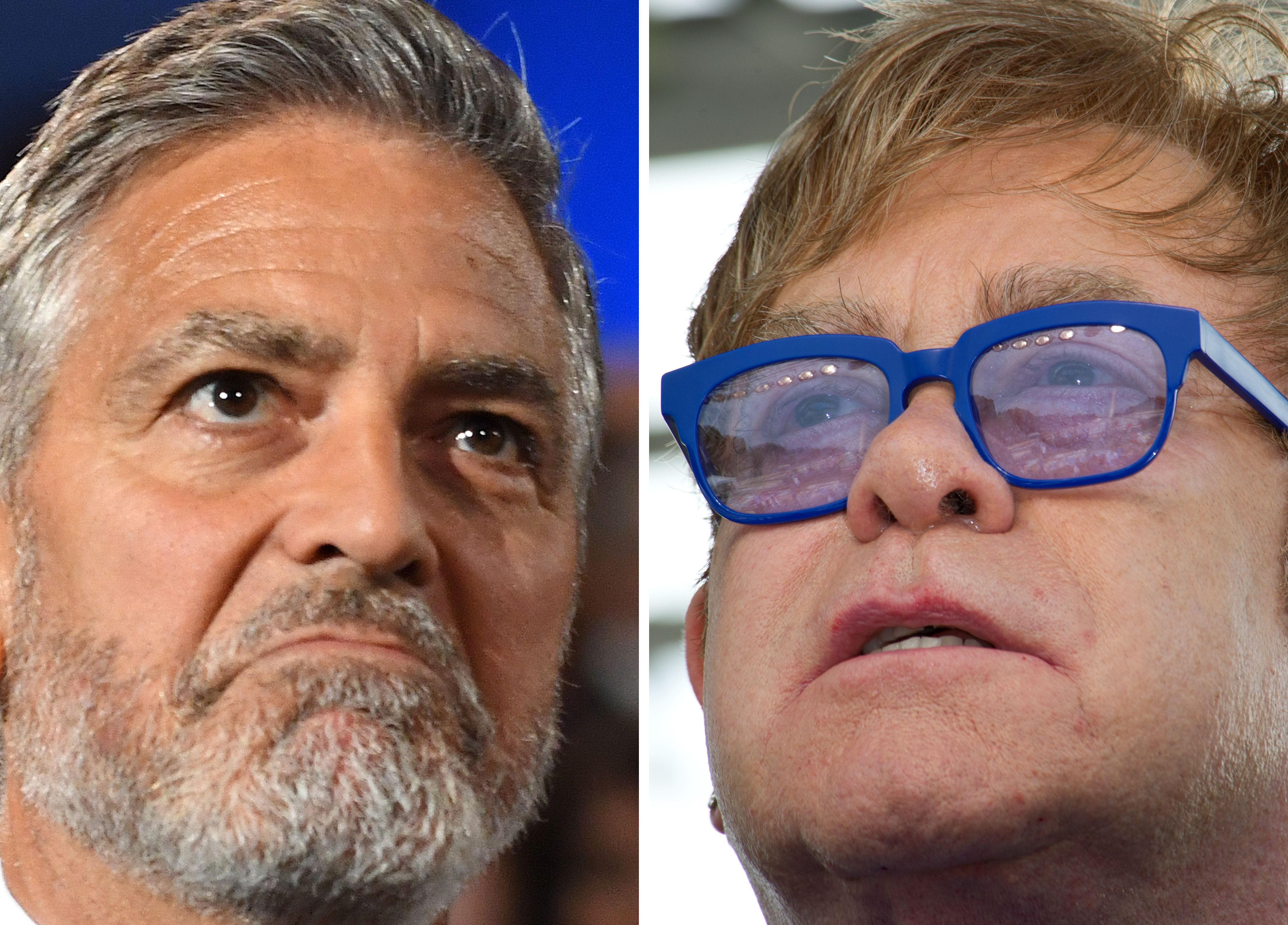 A la izq. el actor estadounidense George Clooney. A la der., el cantante británico Elton John. (Foto Prensa Libre: AFP).