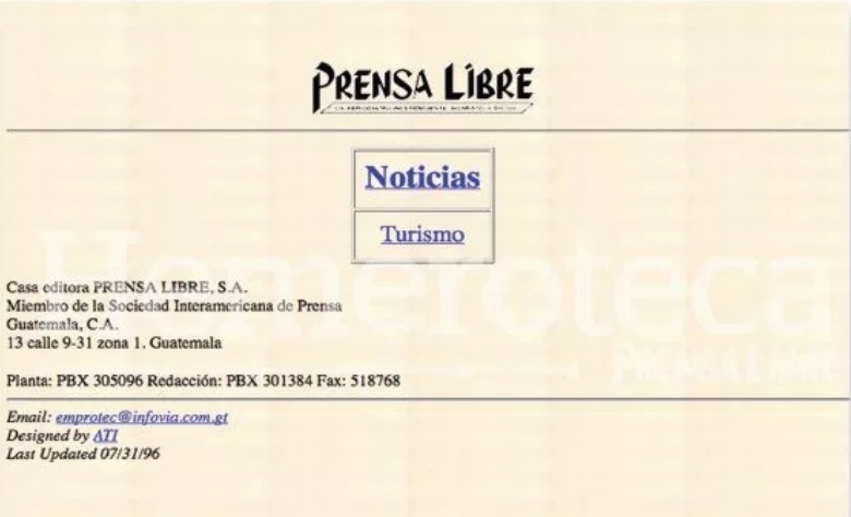 Así lucía la primera portada del sitio web de Prensa Libre:. (Foto Prensa Libre: HemerotecaPL)