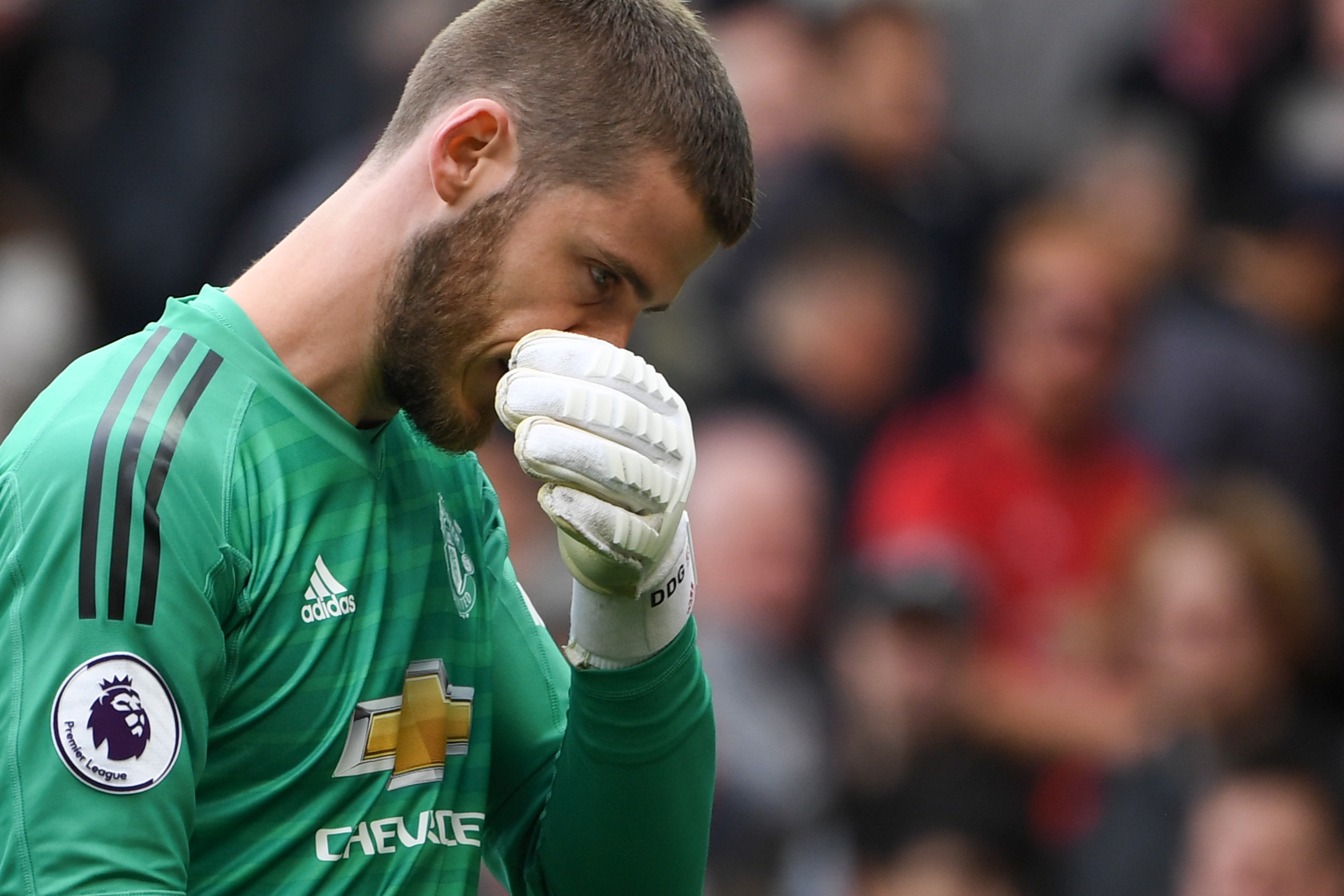 El portero español David De Gea podría ver la puerta de salida del Manchester United. (Foto Prensa Libre: AFP) 