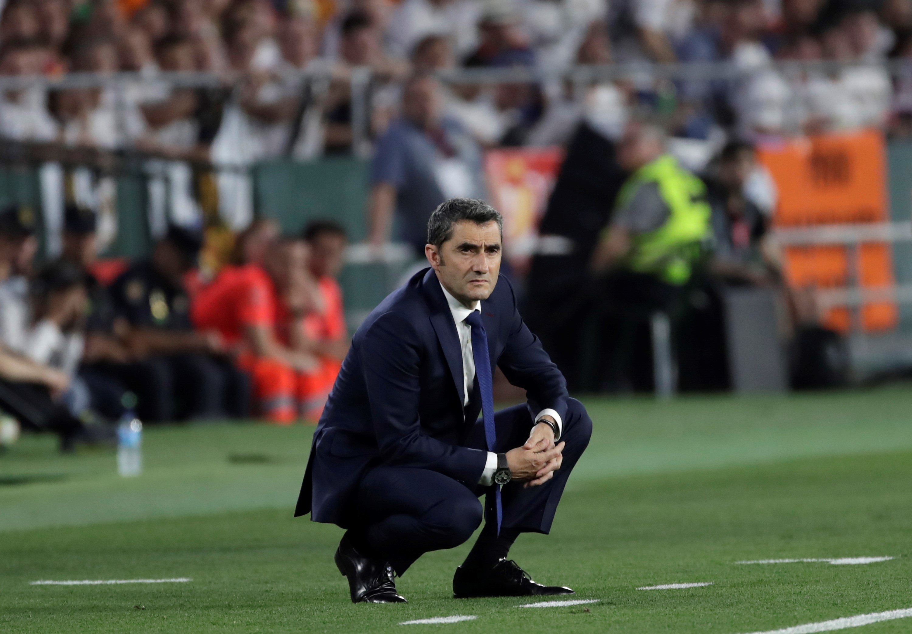 El entrenador del FC Barcelona, Ernesto Valverde, durante la final de la Copa del Rey. (Foto Prensa Libre: EFE)