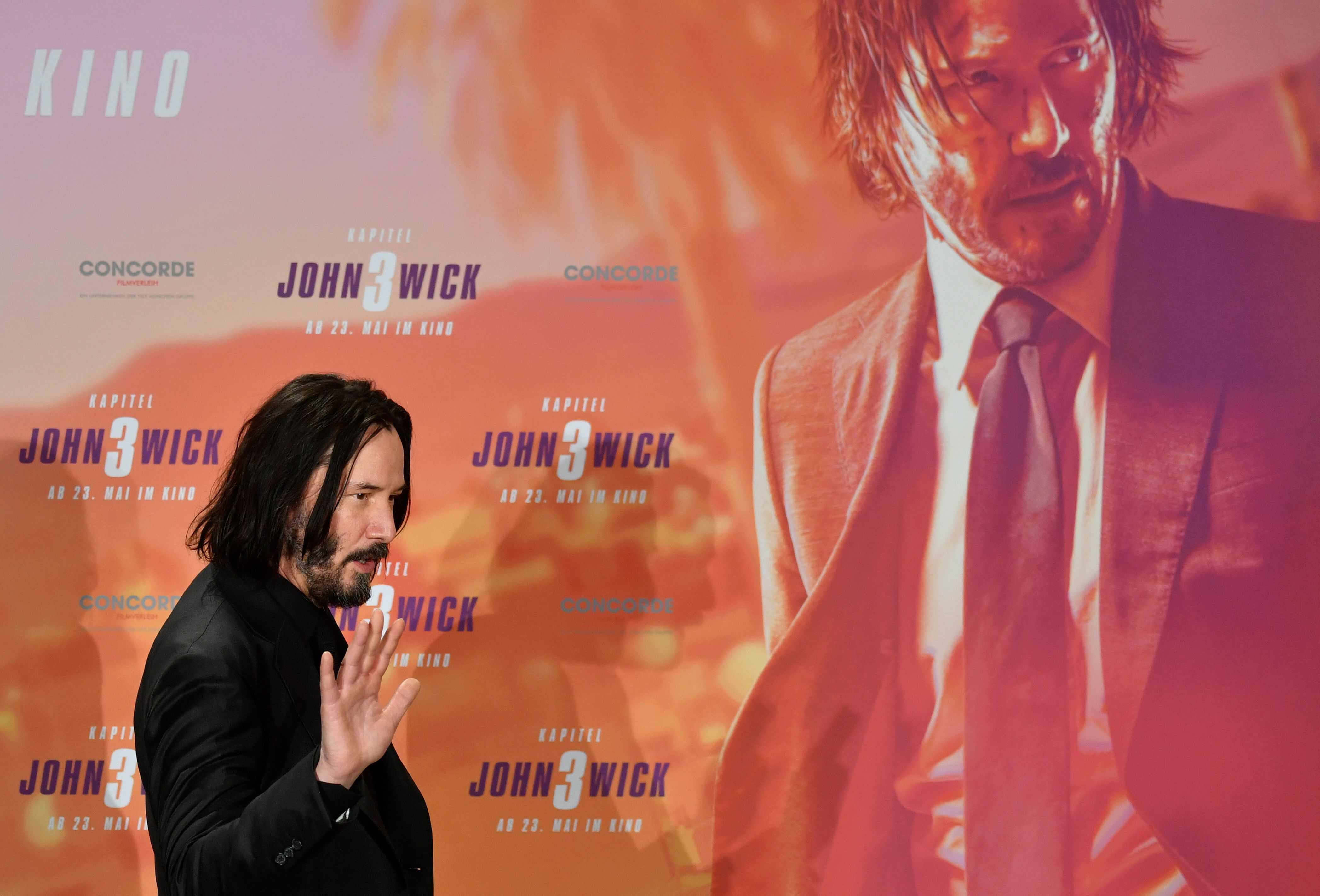 El actor canadiense Keanu Reeves durante la promoción de John Wick 3: Parabellum en Berlín. (Foto Prensa Libre: AFP)