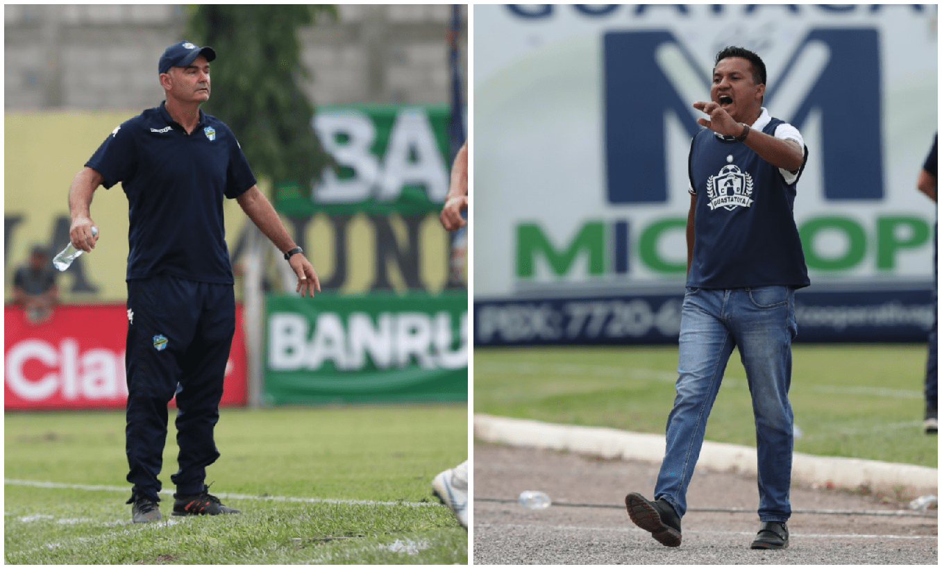 El técnico crema, Iván Franco Sopegno, buscará vencer al de Guastatoya, Amarini Villatoro. (Foto Prensa Libre: Francisco Sánchez)