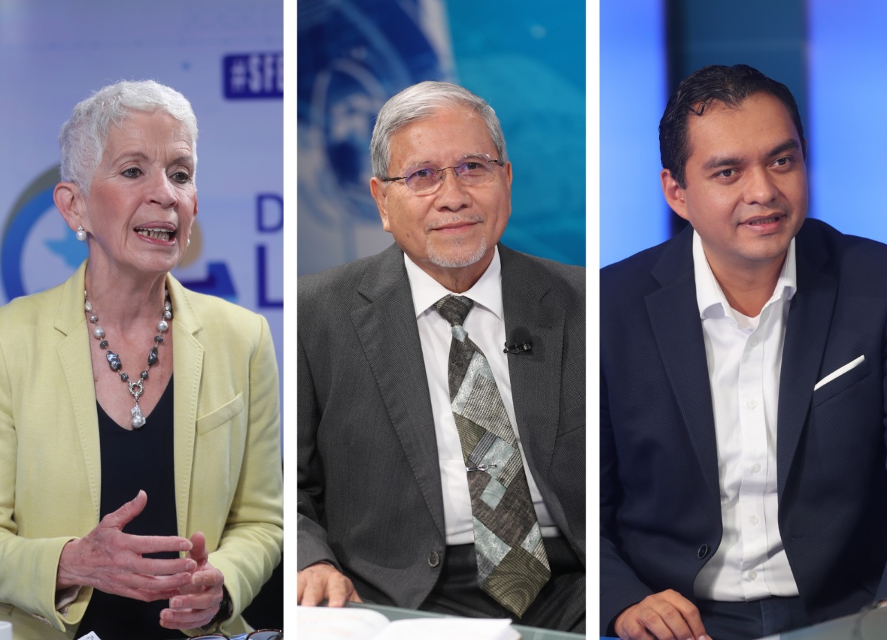 Adela Camacho de Torrebiarte, de Creo, Osmundo Ponce, de URNG-Maíz, y Gerson Sotomayor, de la UNE, participaron en el programa Sin Filtro Electoral. (Foto Prensa Libre: Érick Ávila)