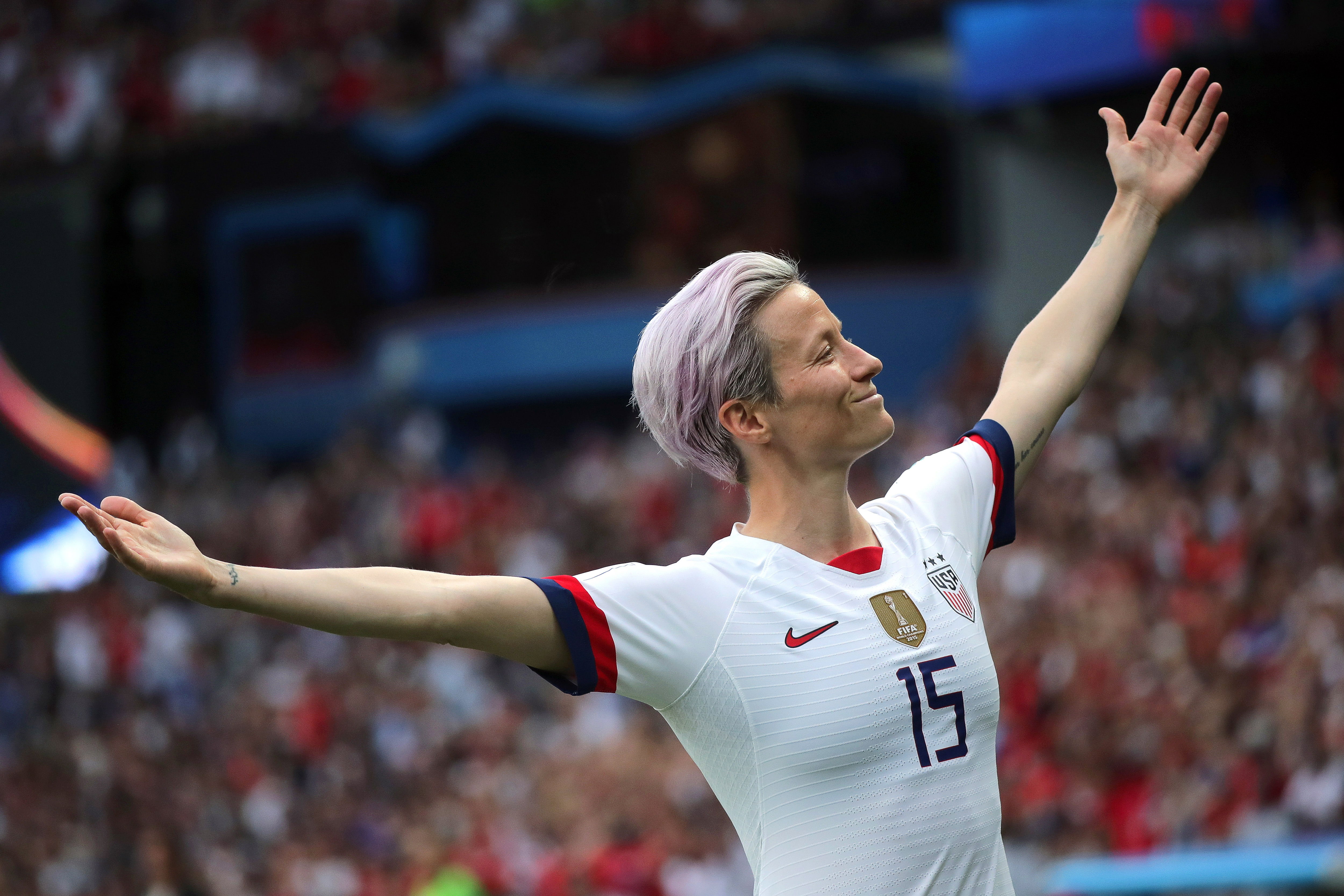 Megan Rapinoe anotó doblete frente a Francia. (Foto Prensa Libre: EFE)