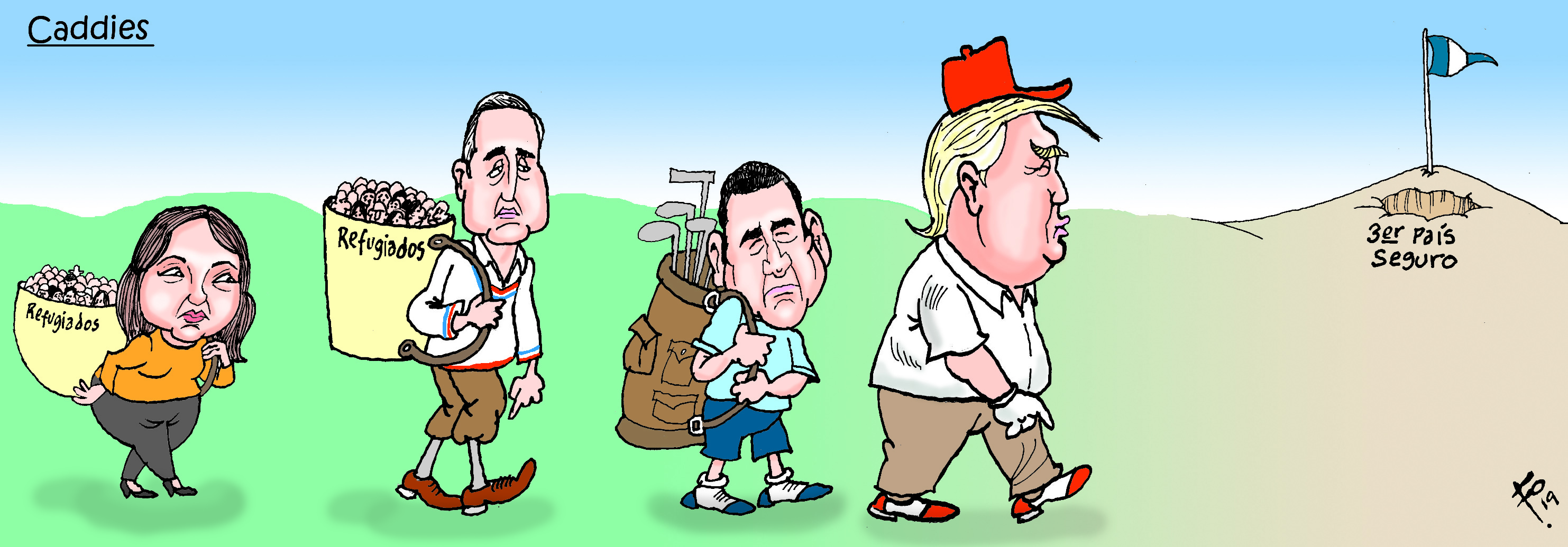 Personajes: Sandra Jovel, Enrique Degenhart, Jimmy Morales y Donald Trump.