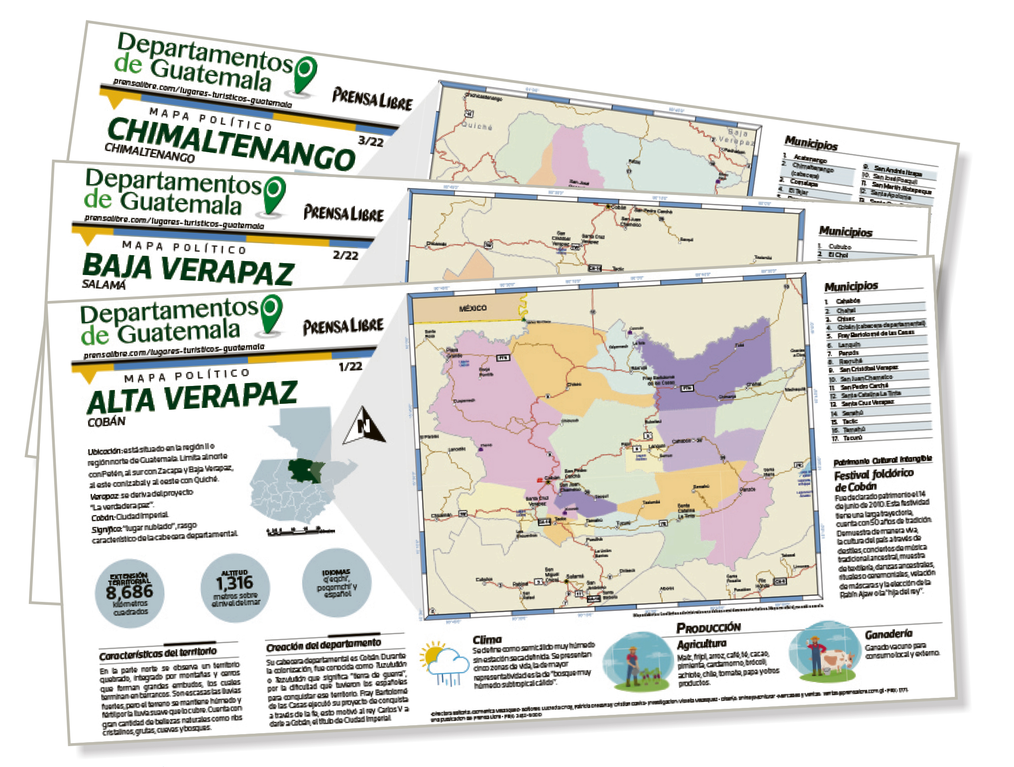 La serie incluye una lámina por cada uno de los 22 departamentos de Guatemala.