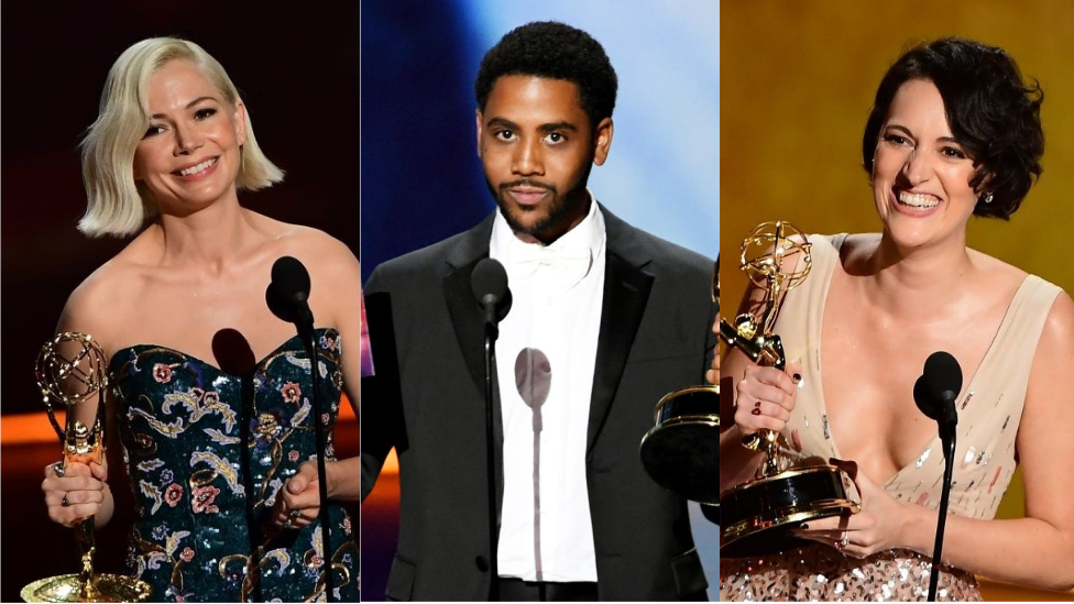 Michelle Williams, Jharrel Jerome y Phoebe Waller-Bridge, todos ganadores de la edición 71 de los Emmy. (Foto Prensa Libre: Getty Images)