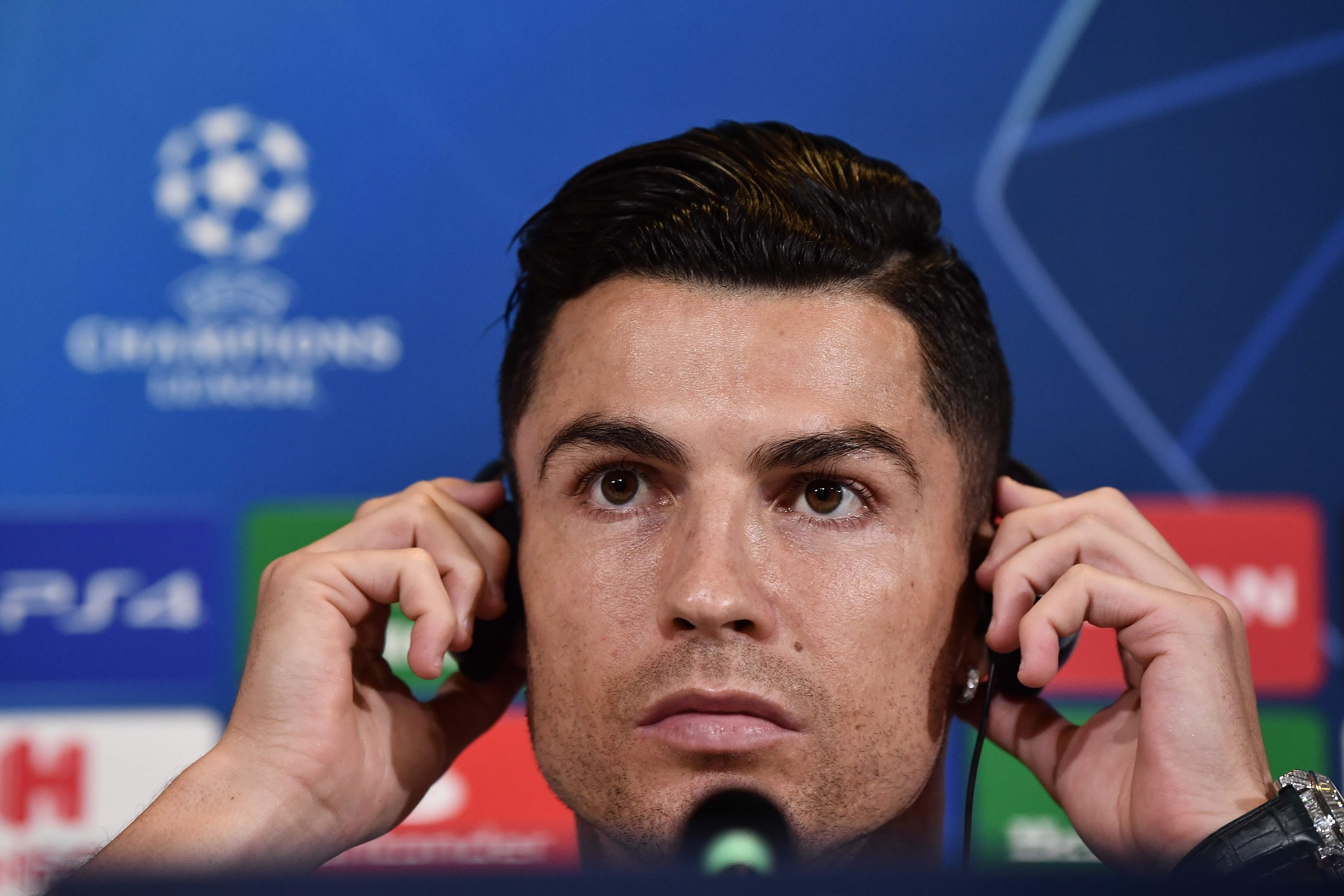 El portugués Cristiano Ronaldo en conferencia de prensa de la Champions League. (Foto Prensa Libre: AFP)