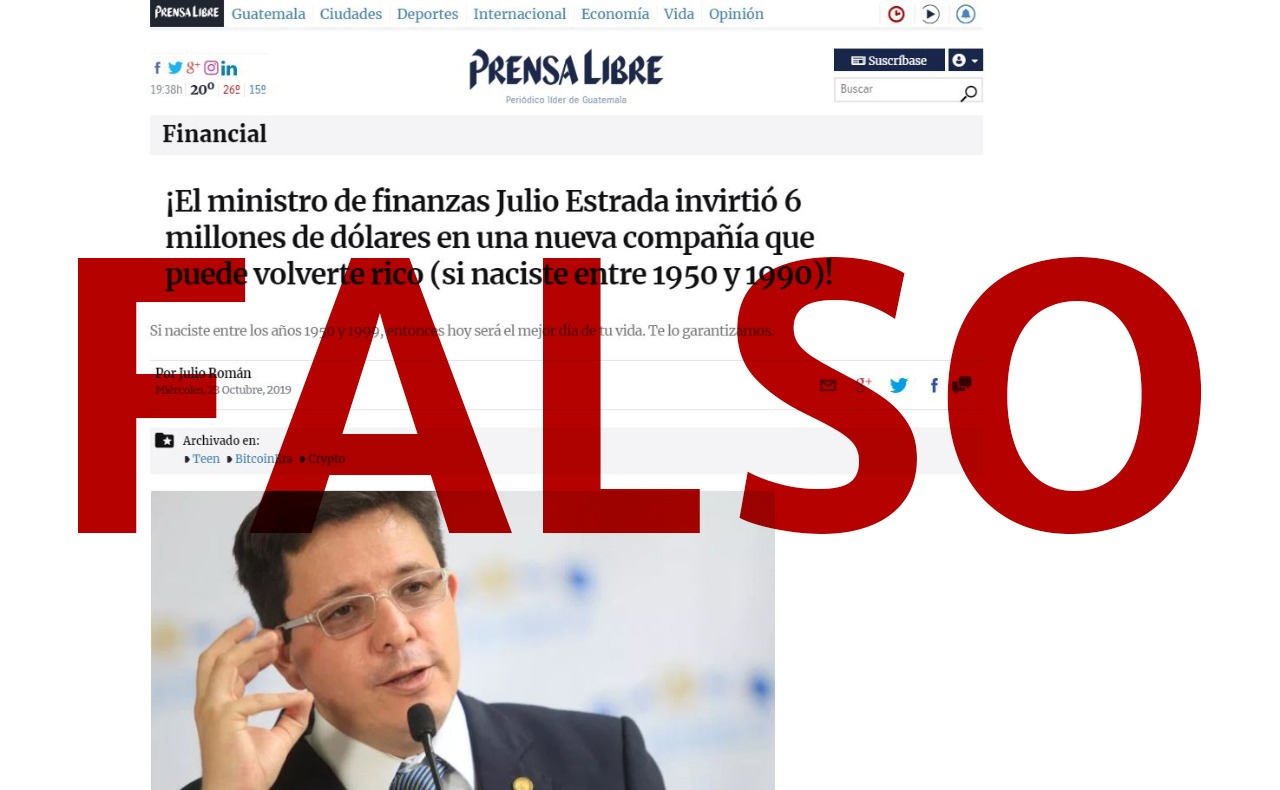 Una página de internet divulga esta noticia falsa a título de Prensa Libre. (Foto Prensa Libre: captura de pantalla)