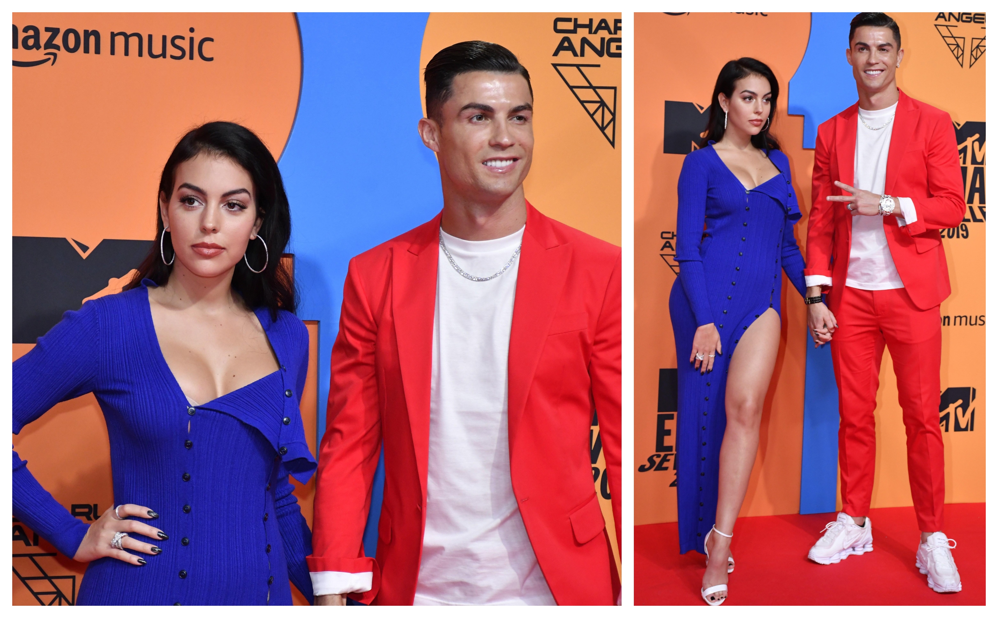 Cristiano Ronaldo y Georgina Rodríguez, en la alfombra roja de los premios. (Foto Prensa Libre: EFE)