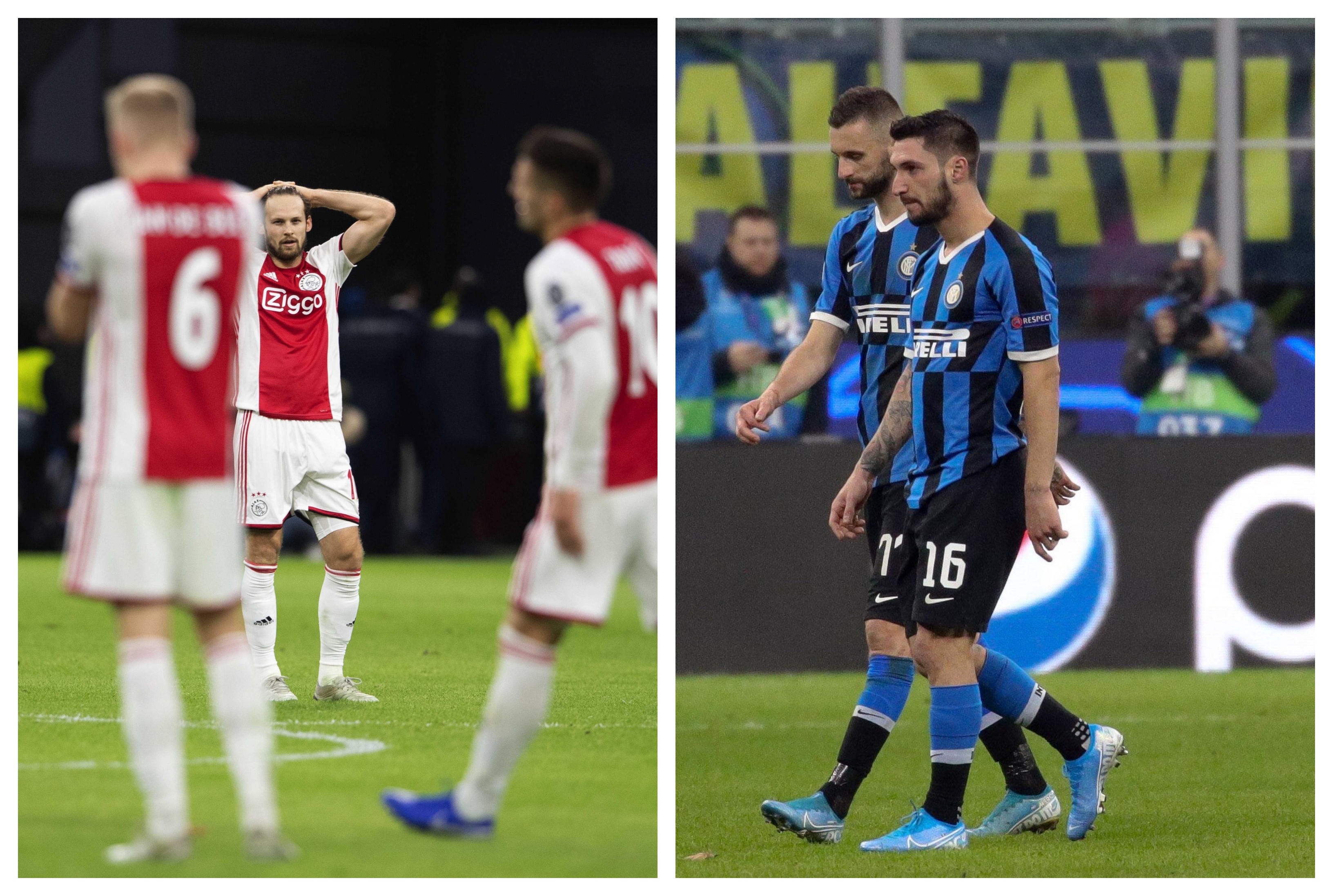Los jugadores del Ajax e Inter de Milán muestran su tristeza. (Foto Prensa Libre: EFE)