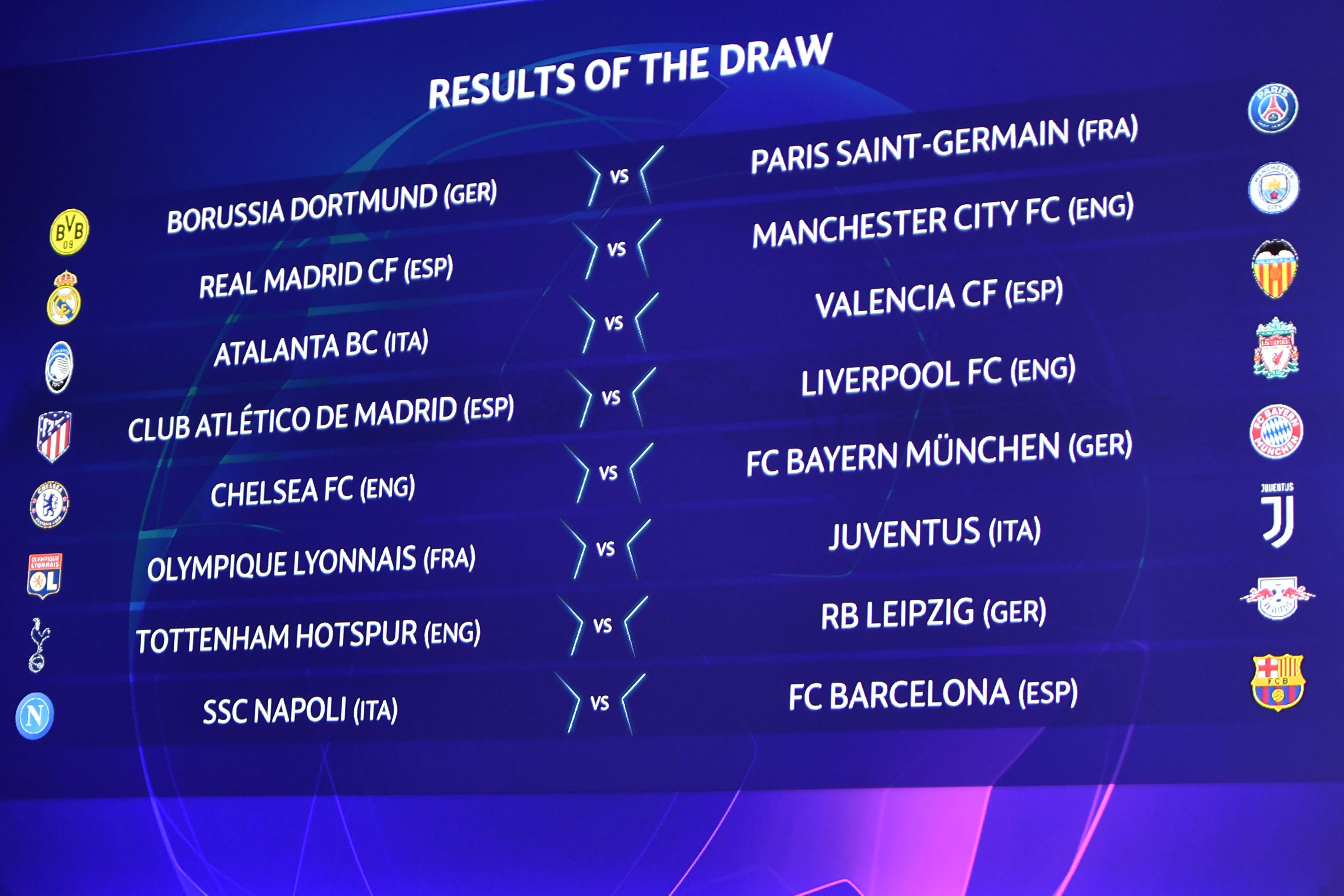 Parte de los resultados que se muestran en la pantalla en la Copa de la Champions. (Foto Prensa Libre: AFP)